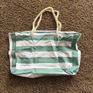 Striped Green and White Tote Bag